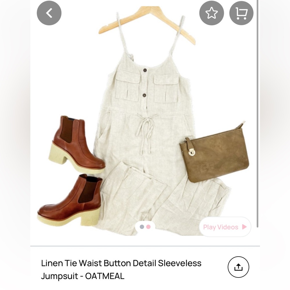 NWOT Promesa Linen Oatmeal Natural Light Beige Jumpsuit Tank Buttons - Picture 12 of 15